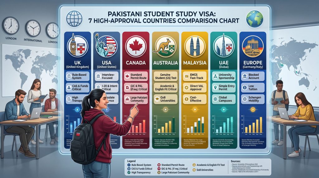 countries with the highest study visa approval rate comparison chart